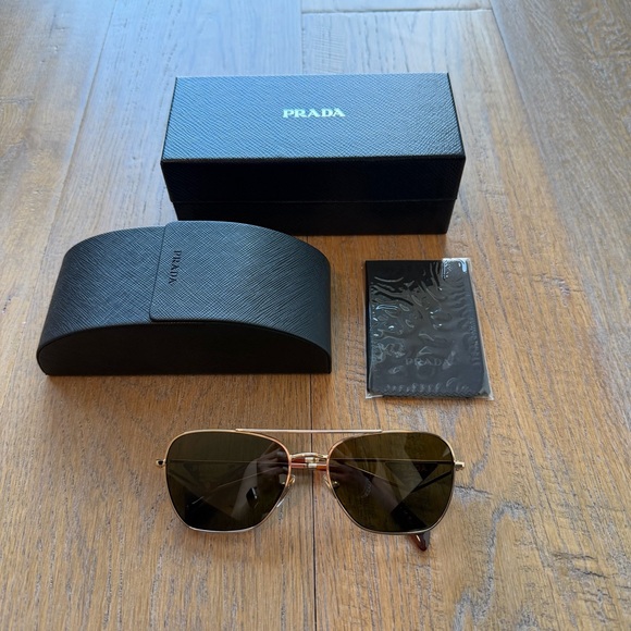 Prada Aviator Sunglasses — PR A50S — Gold/Brown - Picture 8 of 9